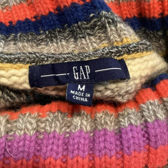 Vintage Gap Retro Y2K Sweater Medium Striped Knit Turtleneck Lambswool - Picture 9 of 13